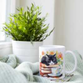 Gemütliche, entspannte Katze in Wasserfarbe Kaffeetasse