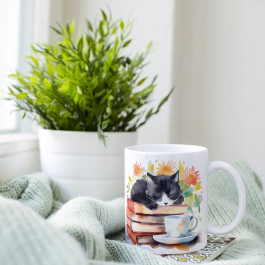 Gemütliche, entspannte Katze in Wasserfarbe Kaffeetasse