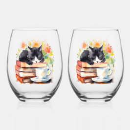 Gemütliche, entspannte Katze in Wasserfarbe Weinglas Ohne Stiel