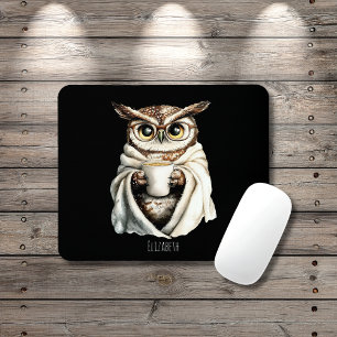 Gemütliche Eule mit Kaffeetasse-Mauspad Mousepad