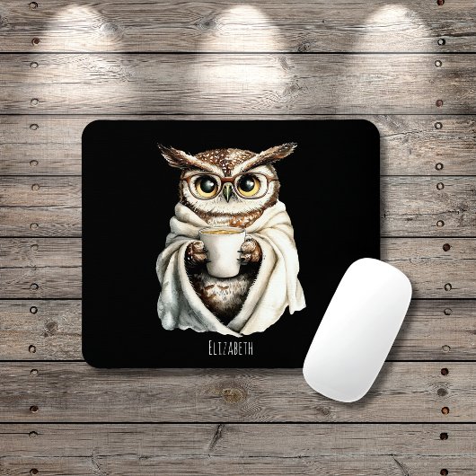 Gemütliche Eule mit Kaffeetasse-Mauspad Mousepad