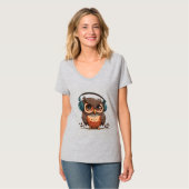 Gemütliche Eule mit Kopfhörern T-Shirt (Vorderseite Vollansicht)
