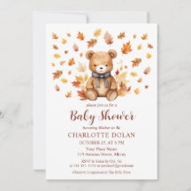 Gemütliche Fall Teddy Bear Baby Dusche Einladung