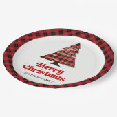 Gemütliche Farmhouse-Karo-Weihnachtsbaum-Papierpla Pappteller (Schrägansicht)