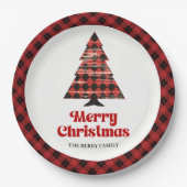 Gemütliche Farmhouse-Karo-Weihnachtsbaum-Papierpla Pappteller (Vorderseite)
