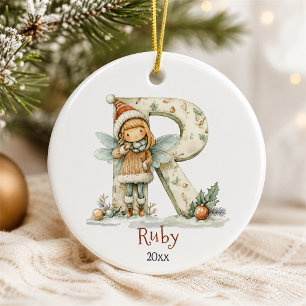 Gemütliche Feen-Weihnachten Anfangsbuchstabe Perso Keramik Ornament