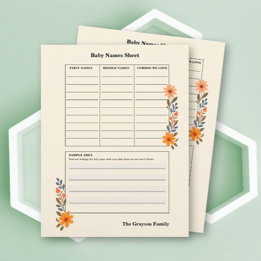 Gemütliche florale Babynamen Flyer