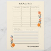 Gemütliche florale Babynamen Flyer (Vorne)