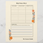 Gemütliche florale Babynamen Flyer (Hinten)