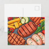 Gemütliche gegrillte Gemüse und leckeres Fleisch Postkarte (Vorne/Hinten)