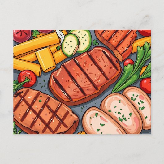 Gemütliche gegrillte Gemüse und leckeres Fleisch Postkarte (Vorderseite)