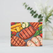 Gemütliche gegrillte Gemüse und leckeres Fleisch Postkarte (Stehend Vorderseite)