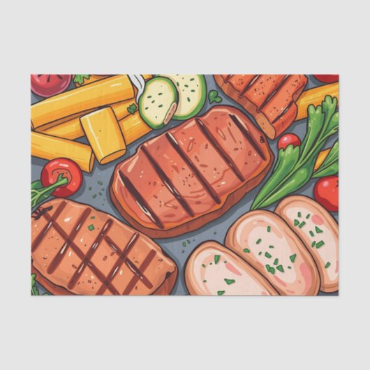 Gemütliche gegrillte Gemüse und leckeres Fleisch Seidenpapier (Vorderseite)