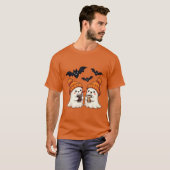Gemütliche Geister trinken Kaffee Halloween T-Shirt (Vorne ganz)