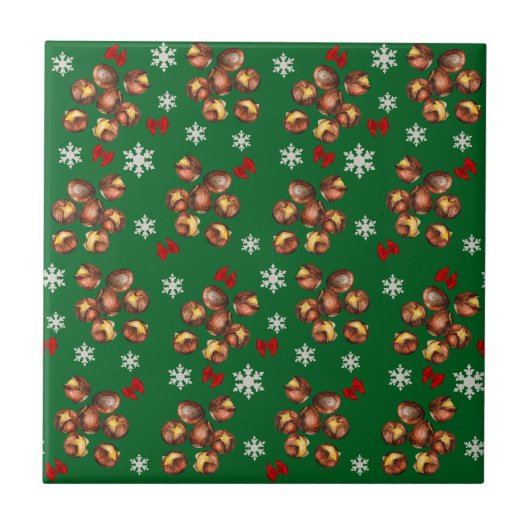 Gemütliche geröstete Kastanien und Schneeflocken W Fliese (Vorderseite)