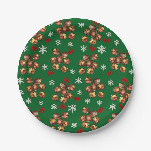 Gemütliche geröstete Kastanien und Schneeflocken W Pappteller (Vorderseite)