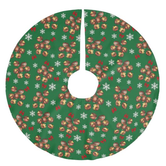 Gemütliche geröstete Kastanien und Schneeflocken W Polyester Weihnachtsbaumdecke (Vorderseite)