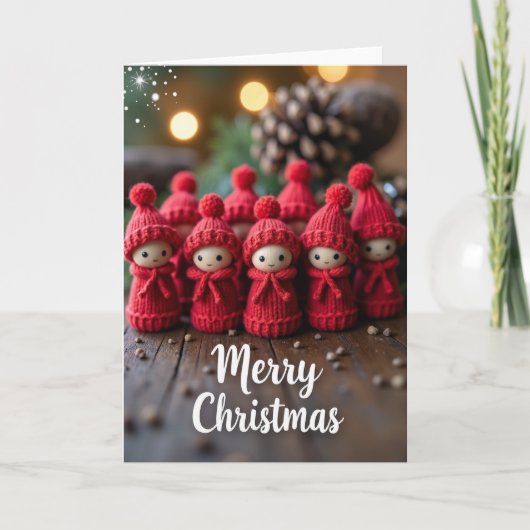 Gemütliche gestrickte Weihnachtskarte Karte (Vorderseite)