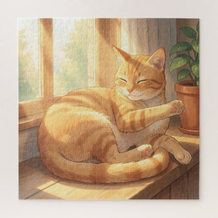 Gemütliche getigerte Katze beim Sonnenbaden Puzzle