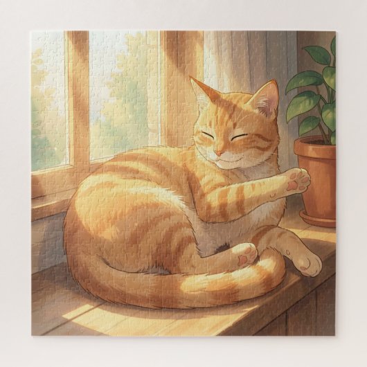 Gemütliche getigerte Katze beim Sonnenbaden Puzzle (Vertikal)