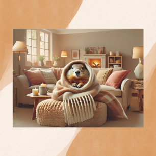 Gemütliche Groundhog Winterwärme Postkarte