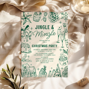 Gemütliche grüne Doodle-Weihnachtsfeier Einladung