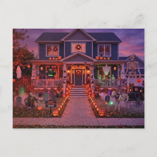 Gemütliche Halloween-Szene mit einem gespenstische Postkarte