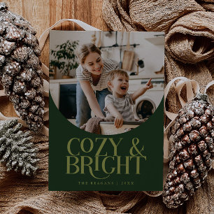 Gemütliche, helle Elegante Foto Green Holiday Card Feiertagskarte