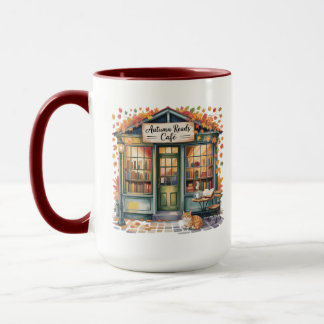 Gemütliche Herbst-Buch-Café-Tasse — Offenes Buch & Tasse