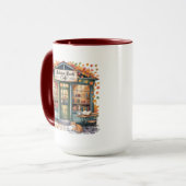 Gemütliche Herbst-Buch-Café-Tasse — Offenes Buch & Tasse (Vorderseite Links)