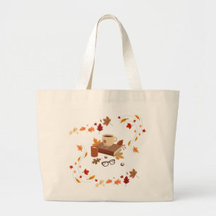Gemütliche Herbst-Buchliebhaber-Ästhetik-Canvas-Ta Jumbo Stoffbeutel