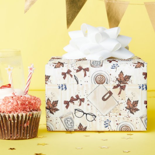 Gemütliche Herbst-Kaffee- & Buch-Einladung | Vinta Geschenkpapier (Geburtstagsparty)