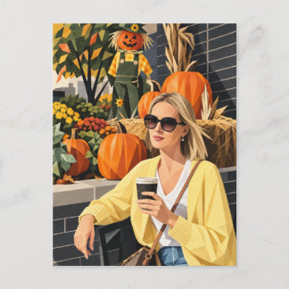 Gemütliche Herbst-Kaffee- & Kürbis-Geometrie-Kunst Feiertagspostkarte