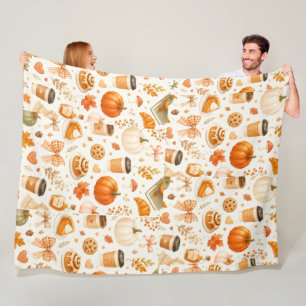 Gemütliche Herbst-Pumpkin- und Kaffee-Wurfdecke – Fleecedecke