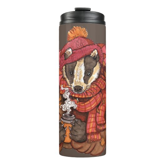 Gemütliche Herbstbadger-Thermal-Tumbler Thermosbecher (Vorderseite)