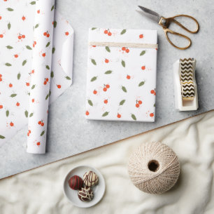 Gemütliche Herbstbeeren & Blätter Weißes Geschenkp Geschenkpapier