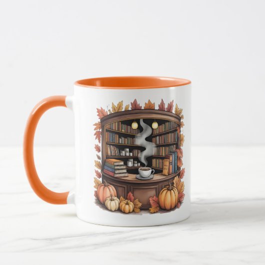 Gemütliche Herbstbibliothek-Kaffeetasse — Buch-Eck Tasse (Links)