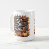 Gemütliche Herbstbibliothek-Kaffeetasse — Buchnisc Kaffeetasse (Vorderseite Links)