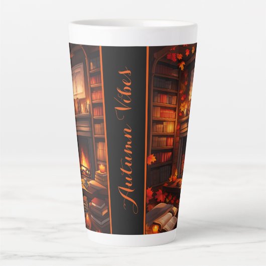 Gemütliche Herbstbibliothek Milchtasse (Vorderseite)