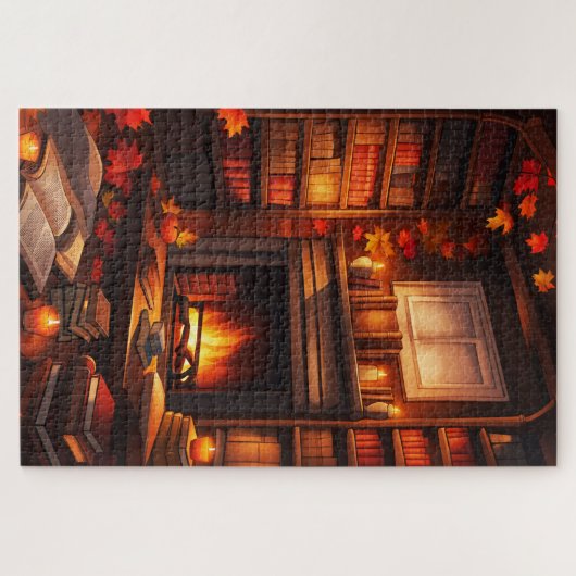 Gemütliche Herbstbibliothek Puzzle (Horizontal)