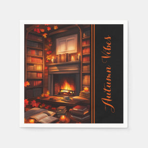 Gemütliche Herbstbibliothek Serviette