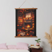 Gemütliche Herbstbibliothek Wandteppich Mit Holzrahmen (Schlafzimmer)