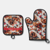 Gemütliche Herbstblätter und warmes Getränk Ofenhandschuh & Topflappen-Set (Vorderseite)