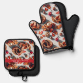 Gemütliche Herbstblätter und warmes Getränk Ofenhandschuh & Topflappen-Set (Vorderseite/Rückseite)