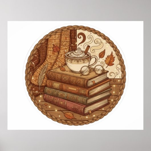 Gemütliche Herbstbücher und Kaffee Illustration Poster (Vorne)