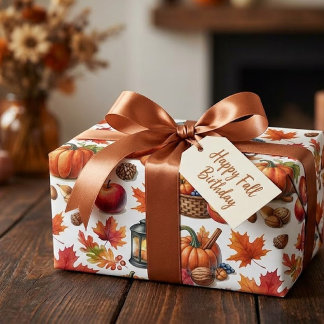 Gemütliche Herbsternte-Kürbisse Äpfel Blätter Gesc Geschenkpapier