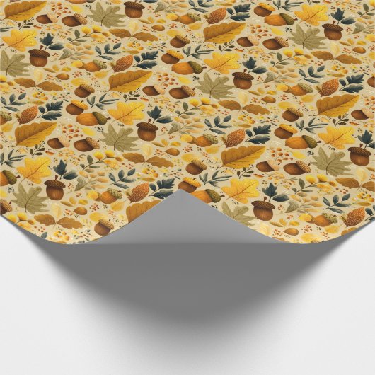 Gemütliche Herbstgutschriften und Blätter in Gelb, Geschenkpapier (Ecke)