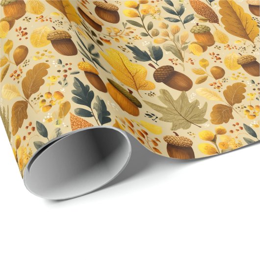 Gemütliche Herbstgutschriften und Blätter in Gelb, Geschenkpapier (Rolleneckpunkt)