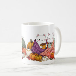 Gemütliche Herbstkatzen-Tasse mit Kürbissen Kaffeetasse