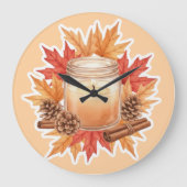 Gemütliche Herbstkerze mit Ahornblättern | Herbstd Große Wanduhr (Vorderseite)
